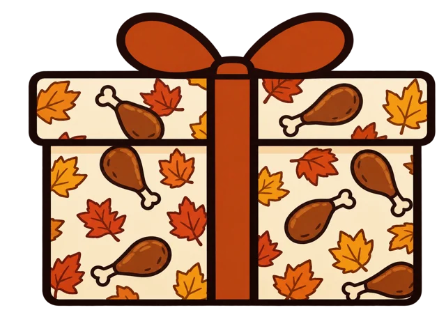 The Gobble Goodie Box wrapped in fall leaf and turkey leg paper