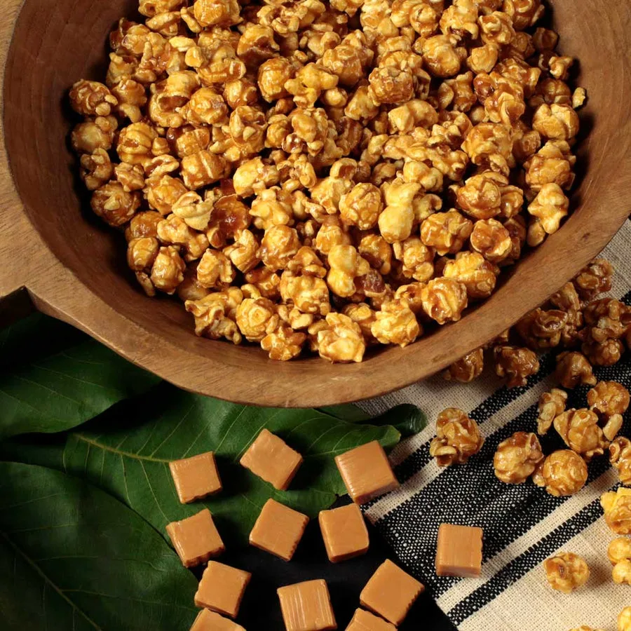 A bowl of Nibblers caramel corn