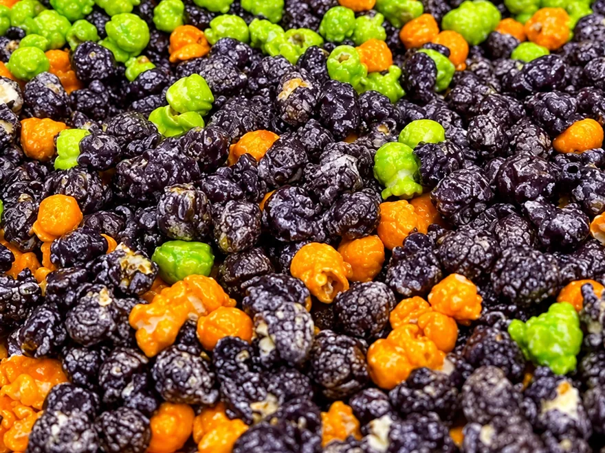 Monster Mash popcorn in green, orange and black